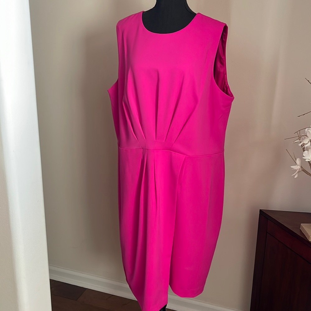 Alex Marie Fuchsia Sleeveless Pleated Detail Faux Wrap Plus Dress - 18W